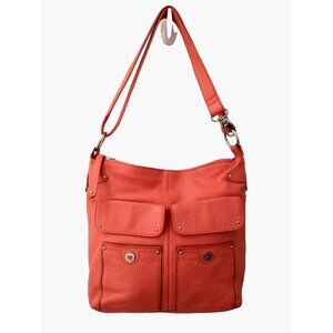 Stone Mountain Purse Coral/Orange Leather Shoulder Bag Adjustable Strap  - Med